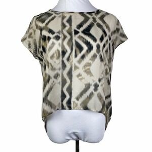 Forever 21 XXI Aztec Hi-Low Open Tail Blouse Women's Medium Tan Brown Semi-Sheer